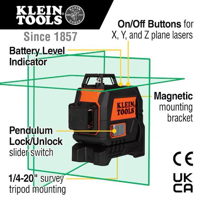 Klein Tools Compact Green Planar Self-Leveling Laser Level Model #93CPLG