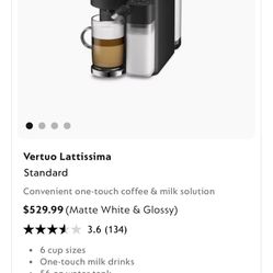 Nespresso Vertuo Lattissima Coffee Machine With Milk Frother And Capsule Holder And Free Pods