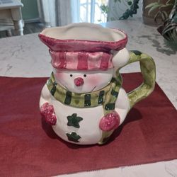 Vintage Ceramic Snow Man Pitcher 