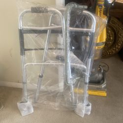 Guardian 2-Button Aluminum Folding Walker with 5" Wheels Adjustable Height