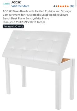 AODSK White Piano Bench with Storage