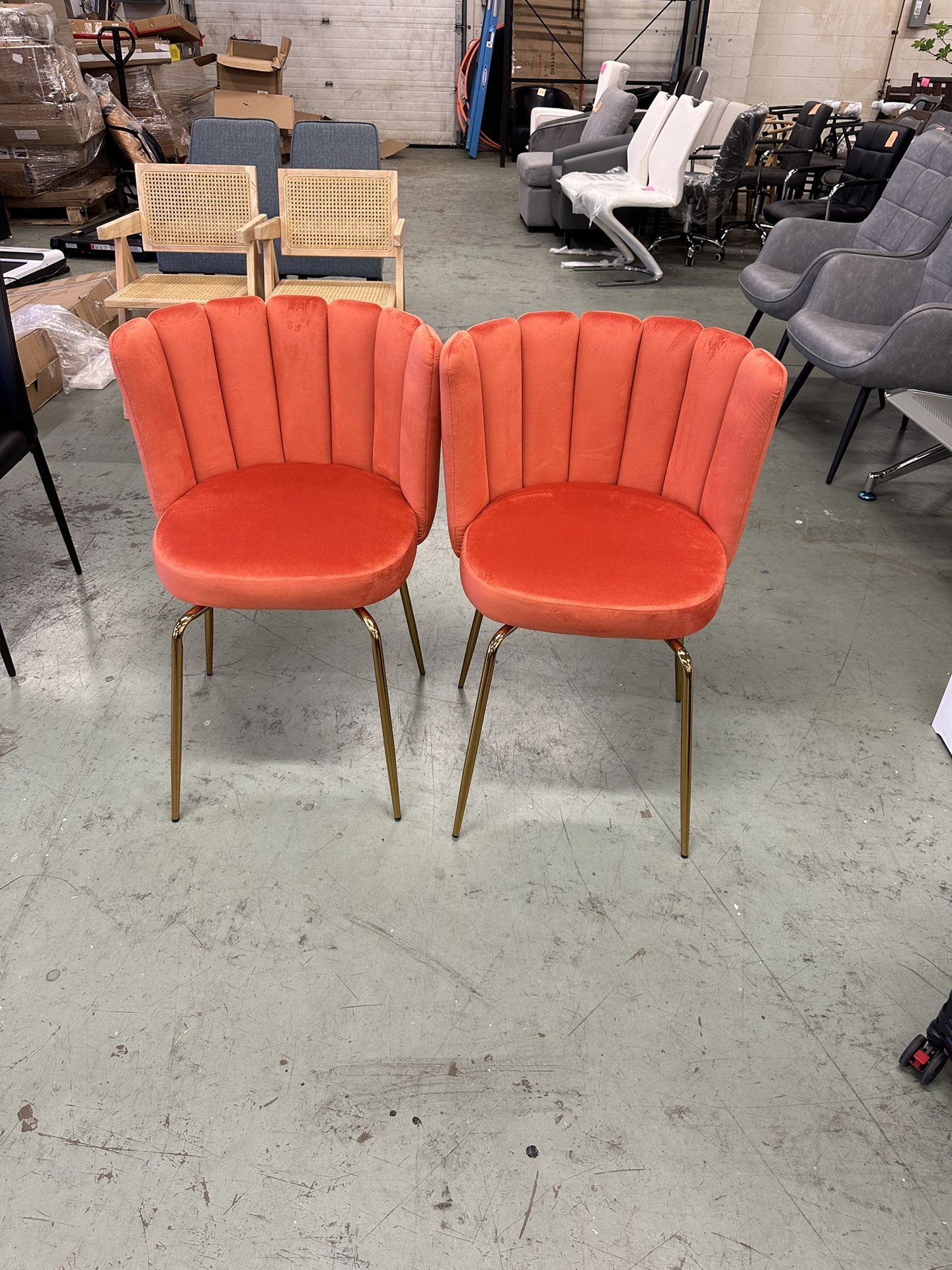 Velvet Dining Chairs Upholstered Gold Metal Legs Orange Mid