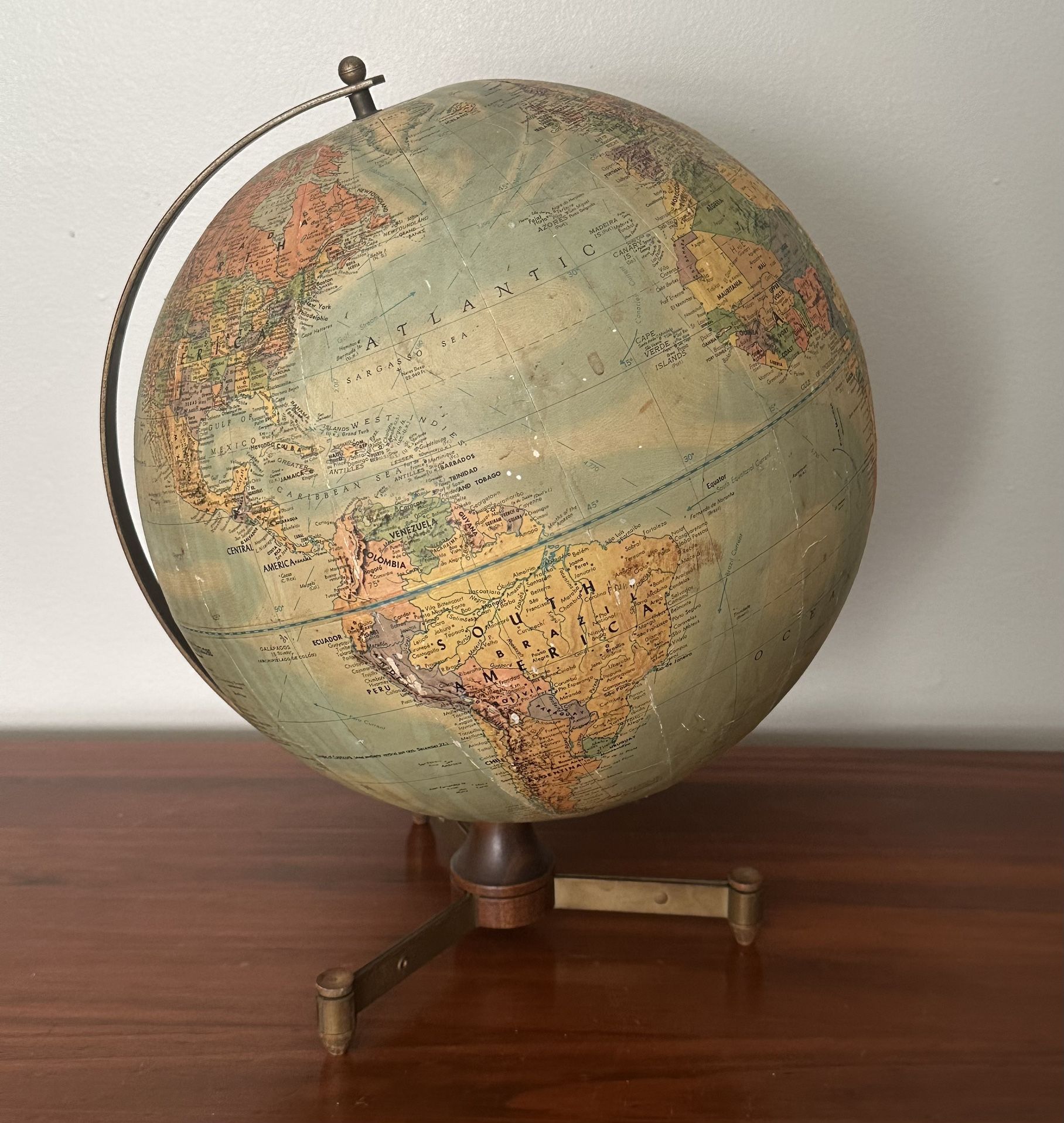 Vintage Mid Century Atomic World Globe Desktop Accent