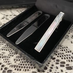 Deluxury Abalone Tie Clip With Collar Stays Gift Boxed