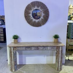 Reclaimed Carved Wood Console Table