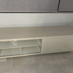 Glossy white TV Stand Media Console Sliding glass Door