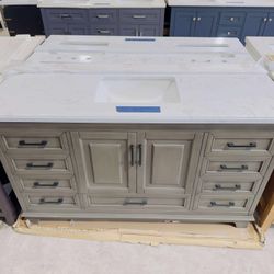 60 in. W x 22 in. D Single Sink Bath Vanity in Rustic Gray with White Top $899 