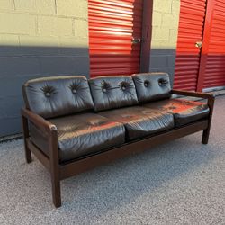 Vintage Mid-Century Modern Brown Faux Leather Sofa! - Free Curbside Delivery