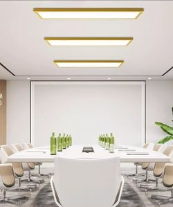 Set of 4 flat LED light panels - 46.8" x 11.3" - Gold frame - Dimmable - Light temp ctrl