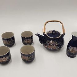 KUTANI ASIAN STYLE FLORAL PATTERN CHINA TEA SET 6PC