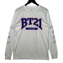 BT21 BTS K Pop White Long Sleeve Pullover Shirts Unisex Medium 
