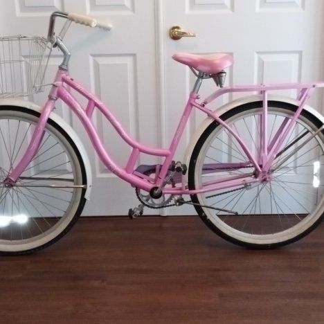 schwinn bicycle pink Perla 18-Inch Step-Through Steel Frame 7-Speed Cruiser Bike Bundle with Firmstrong Classic Pink Bell : Sports & Outdoors internal cable routing Schwinn Signature Women's Largo 7