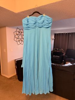 Turquoise Blue Strapless Pleated Formal Gown
