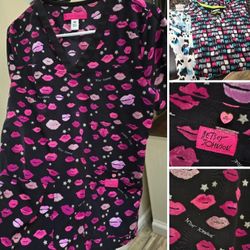 (3) XS scrub tops includes Betsey Johnson