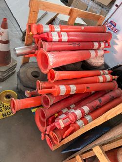Traffic Delineator Posts with Bases - Lot of 35