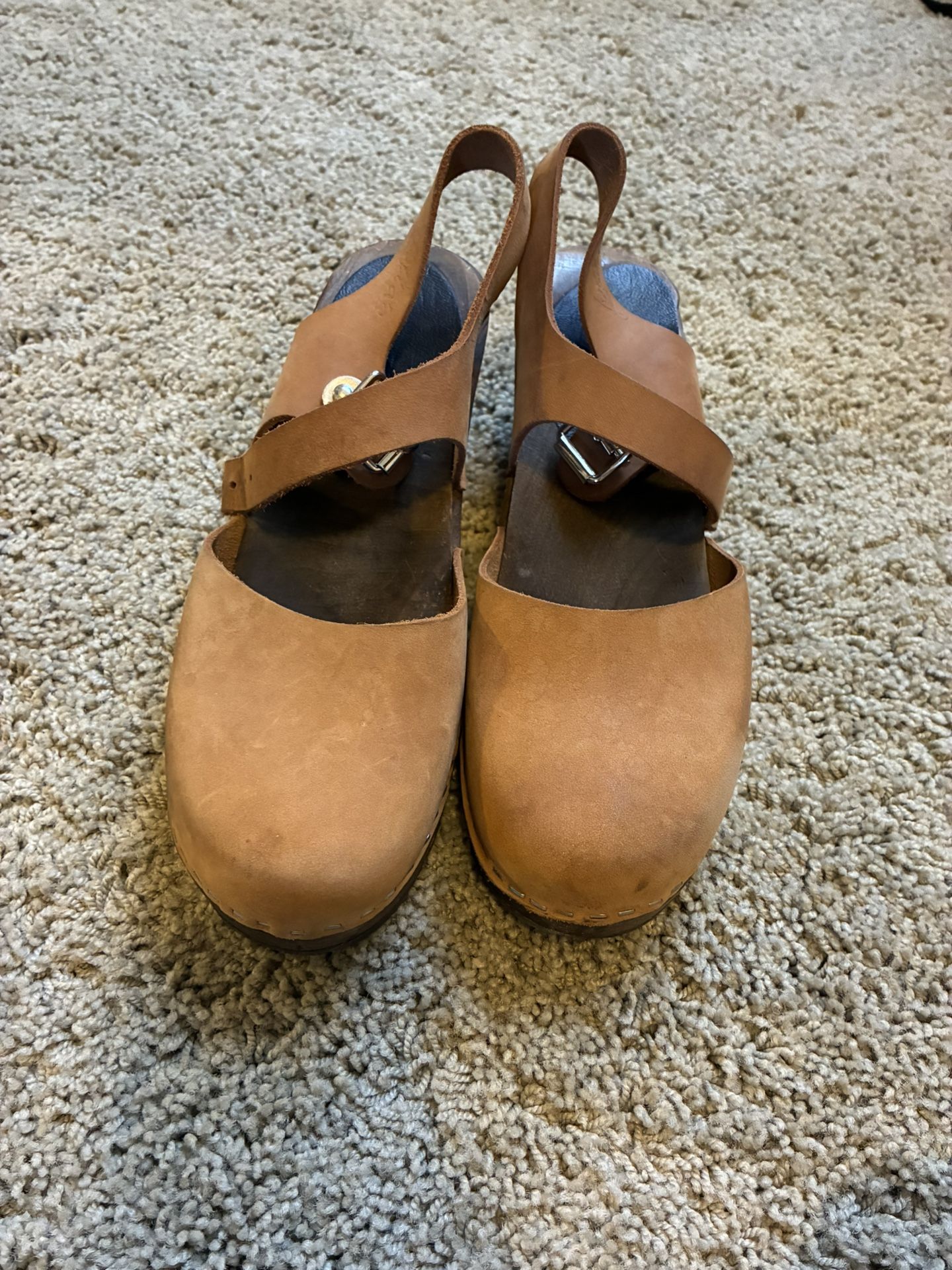 Preowned Lotta From Stockholm Brown Leather Wooden Clogs