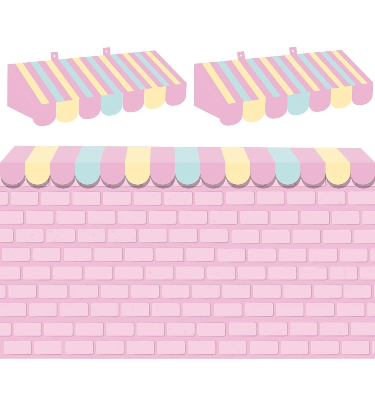 4 Pcs Circus 3D Awning Wall Decorations and 8 x 5 ft Brick Wall Ice Cream Backdrop Decor for Ice Cream Circus Theme Party Carnival Background De