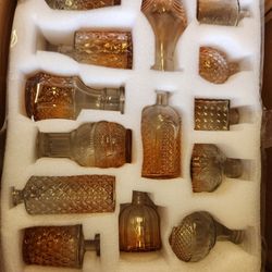 Glass Bud Vase Set of 28 - Small Vases for Flowers in Bulk - Assorted Vintage Crystal Vases for Flowers, Table Centerpieces (Amber