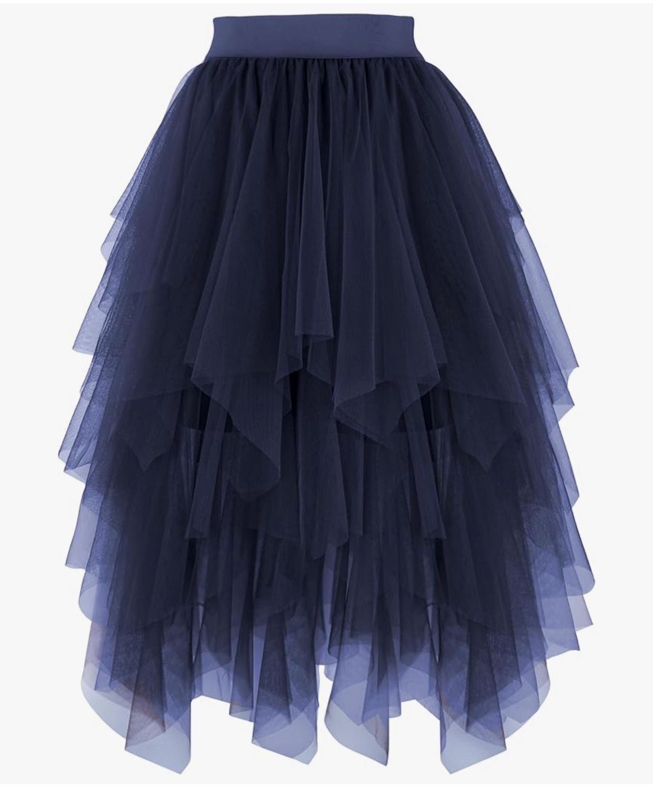 XL Navy Blue Women's Tulle Mesh Ruffle Skirts A Line Tiered Layered Ruffle Tulle Mesh Tutu Long Maxi