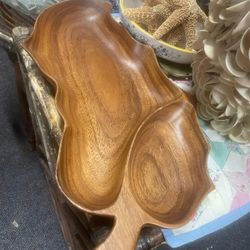 Vintage Large Wood Leaf Serving Tray 