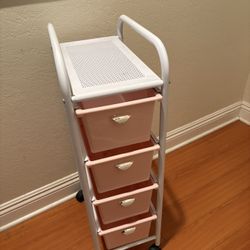 Pink And White Rolling Cart For Storage 