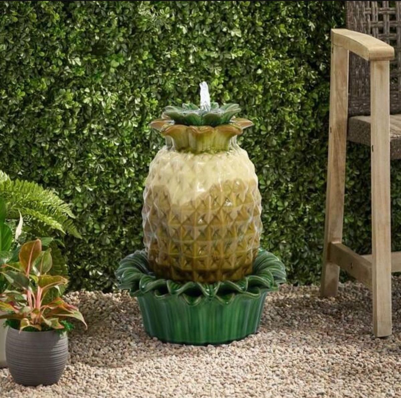 Pineapple Resin Water Tabletop Outdoor Fountain. Pump Included.