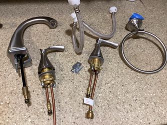 Double Handles Bathroom Faucet Brush Nickel & towel ring - $30 ‹image 1 of