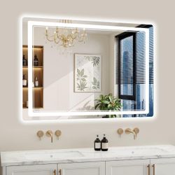 40 x 32 Inch LED Bathroom Mirror with Lights, Color-Adjustable LED, and Defogger