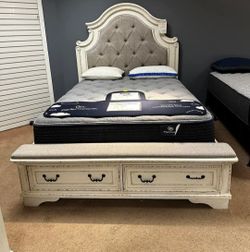 REALYN CHIPPED WHITE QUEEN STORAGE PANEL BED