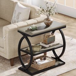Rustic Modern End Table, Narrow 3-Tier Side Table Nightstand