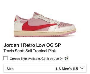 Nike Air Jordan 1 low Travis Scott tropical pink 11.5