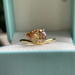 Brand New East West 3CT Champagne Engagement Ring In Yellow Gold Vermeil