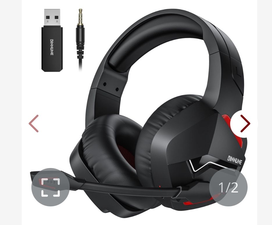 BINNUNE Wireless Gaming Headset With Microphone For PC PS4 PS5, 2.4G Wireless Bluetooth USB Gamer Headphones With Mic For Laptop Computer