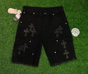 Chrome Hearts Black Denim Shorts with Cross Patches