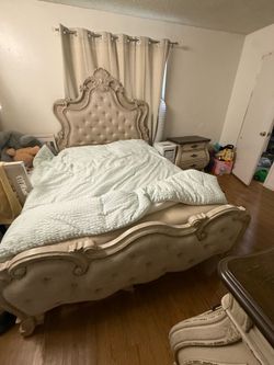Dresser with mirror, nightstand, and king bed with the mattress with AC all this for 300