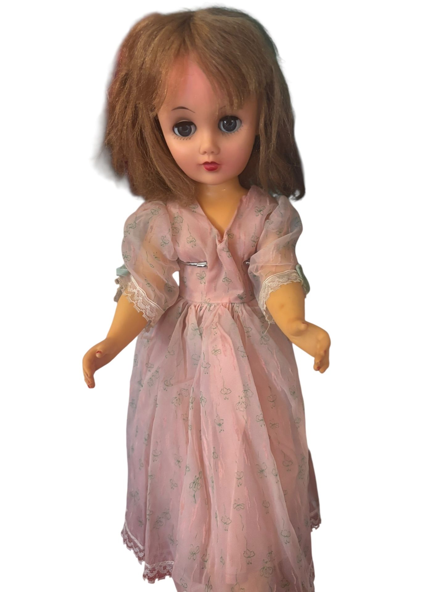 Vintage 1950s 14R Blonde High Heeled Fashion Doll 18" In Pink Floral Dress