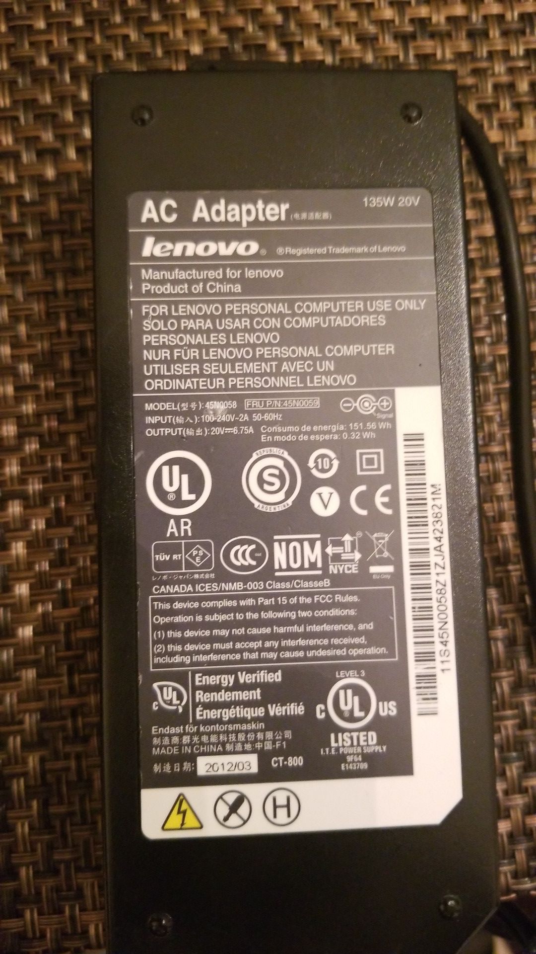 Genuine Lenovo Laptop 135 Watt Power Charger