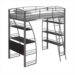 Twin Loft Bed with Integrated Desk and Shelves