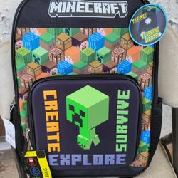 Minecraft creeper light up 17' backpack new with tags