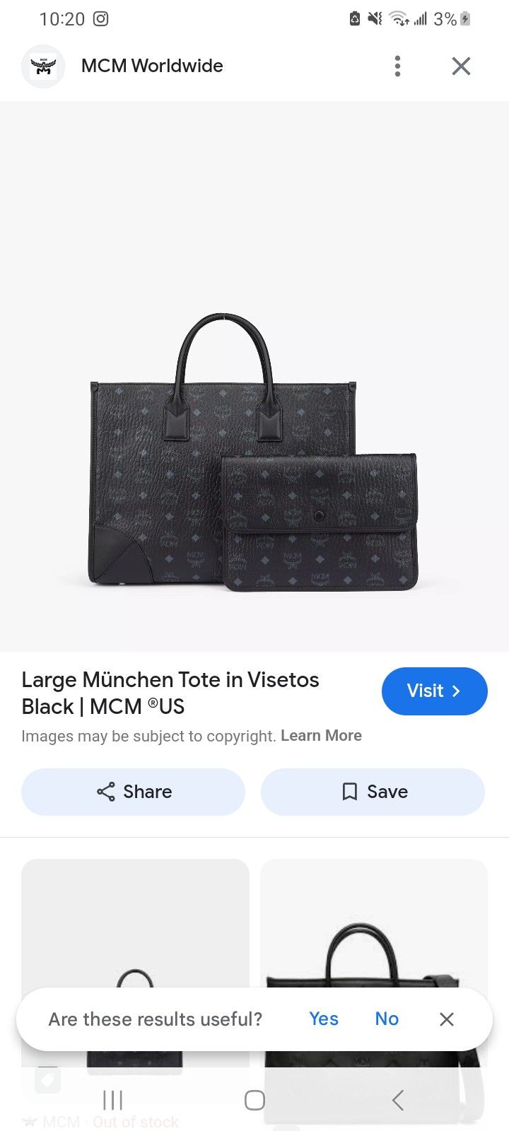Mcm Black Leater Tote Bag 3 Piece Set