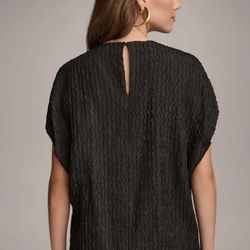 Donna Karan Women's Blister Jacquard Split-Neck Oversized Blouse Size M New