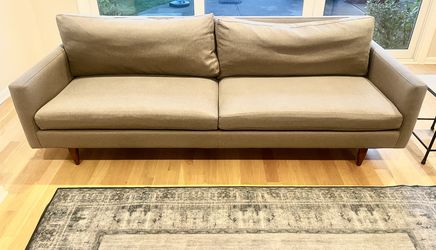 Beautiful Living Room Furniture Set – Room & Board Jasper, Blue Velvet Chairs & Ruggable Rug