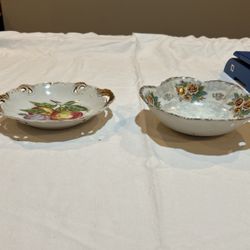 8 Inch Handpainted, Gold And Pearl Bowls