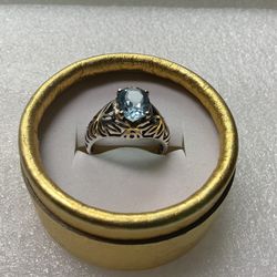 Vintage Sterling Silver Blue Topaz Ring Size 8
