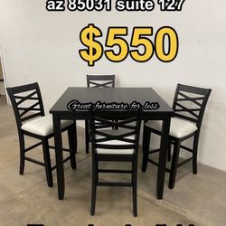 5 PCs Dining Table Set Black Wood Include Table And 4 Chairs Brand New 