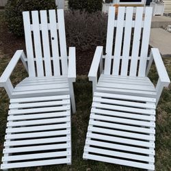 Handmade set of Adirondack chairs with foot rests