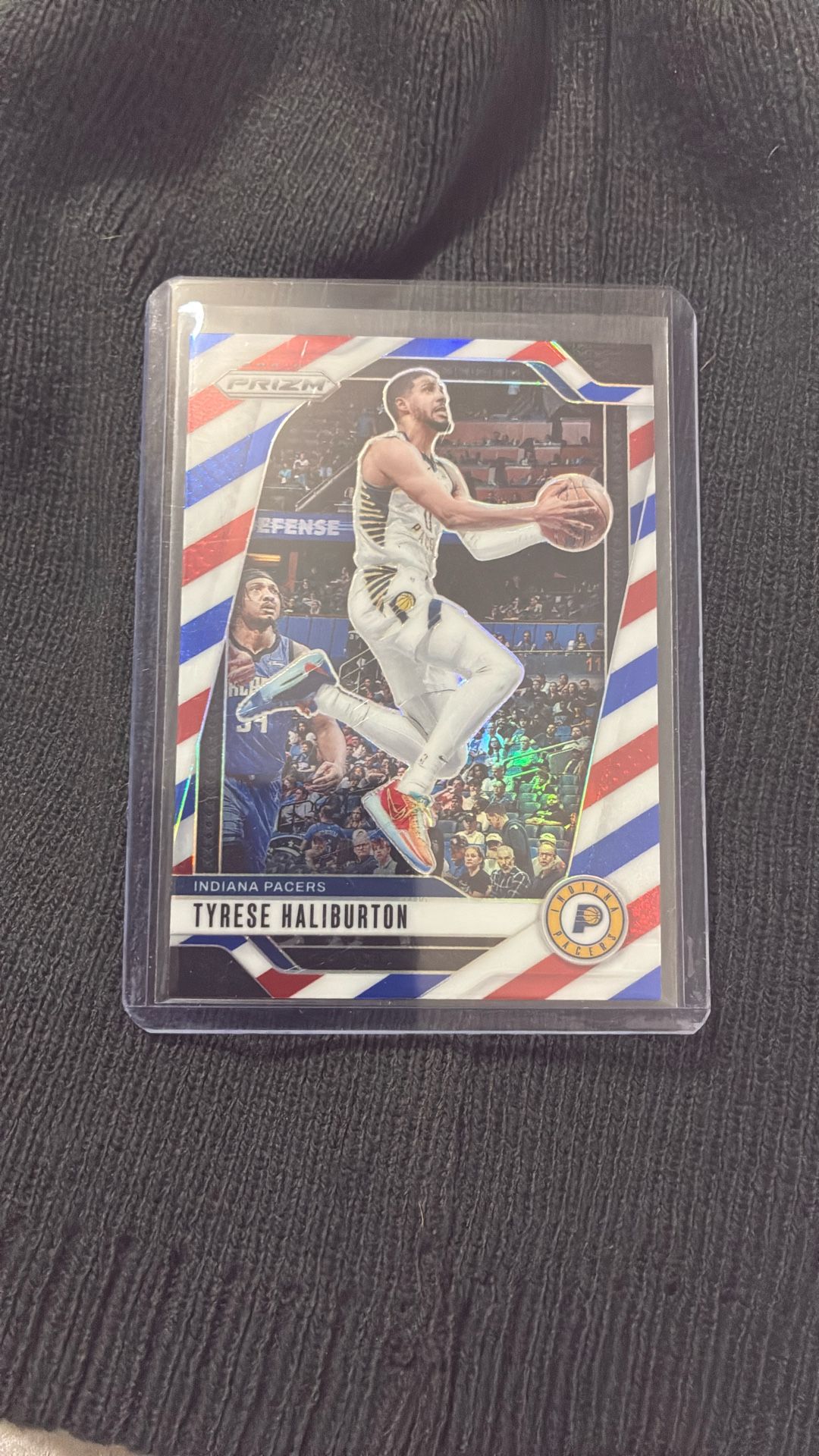 Tyrese Haliburton Prizm 2425 Panini parallel, red, white and blue