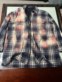 bleached zip-up flannel shirt dyed or distressed plaid flannel jacket/shacket).