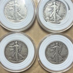 Lot of (4) Walking Liberty Half Dollar 1940/1942(2)/1946-S 