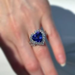 PT900 Platinum 6.17Ct Natural Tanzanite 1.79CTW Diamond Heart Engagement Ring sz 7.25
